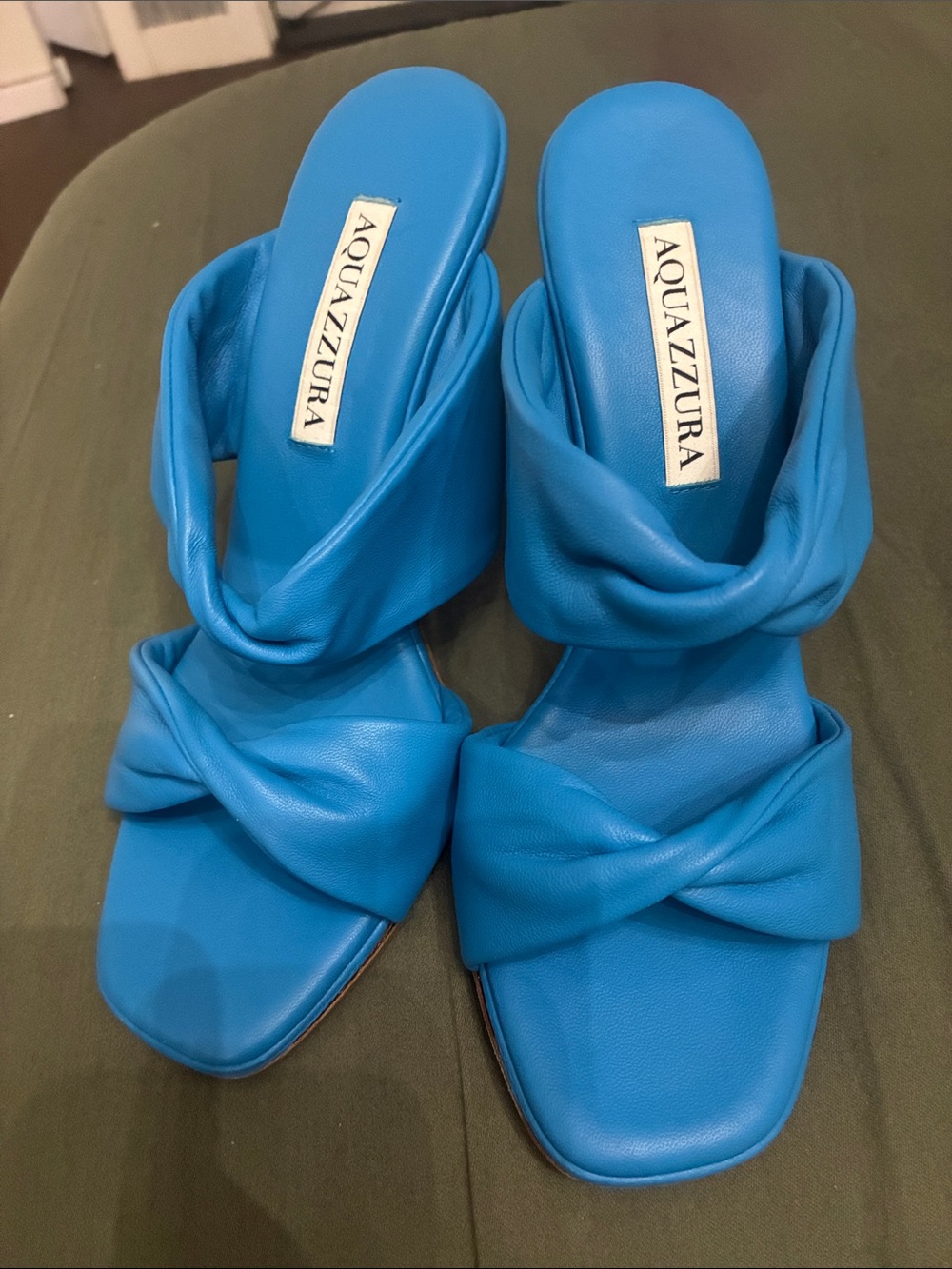 Aquazzura Bright Blue Twisted Leather Slide Sandals